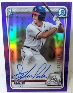 STEPHEN PAOLINI 2020 1ST BOWMAN CHROME PURPLE REFRACTOR AUTO RC #'d /250 BRAVES! - Picture 1 of 2