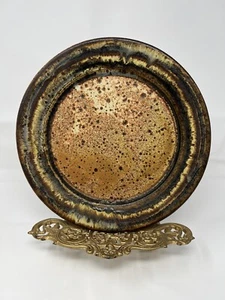 Studio Art Pottery Stoneware Handcrafted Brown & Tan Glazed 11.25” Plate - Picture 1 of 15