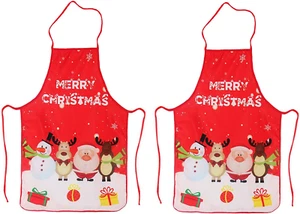 2 Pack Chistmas Apron, Holiday Kitchen Apron Christmas Santa Claus/Elk/Snowman S - Picture 1 of 12