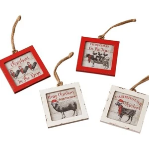 Juego de 4 adornos de animales de granja madera de granja decoración de árbol de Navidad cabra vaca oveja - Imagen 1 de 1