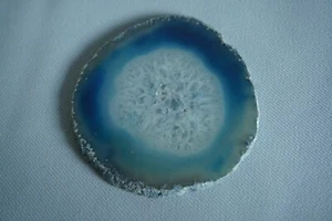 Blue Agate Crystal Geode Quartz slice geological display - Picture 1 of 6