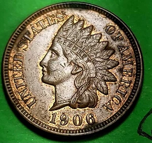 1906 Indian Head Cent - Some Red, About Uncirculated - AU Penny 1C - Picture 1 of 2