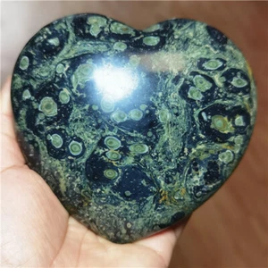 734g  Kambaba Crocodile Jasper Heart Black & Green Stone  o300 - Picture 1 of 8
