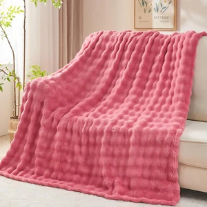 Throw Blanket for Couch Coral Pink Super Soft Flannel Fleece 3D Bubb - Picture 1 of 12