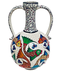 Vintage Hand Crafted Mert El Sanatlari Turkish Iznik Style Bottle Vase - Picture 1 of 11