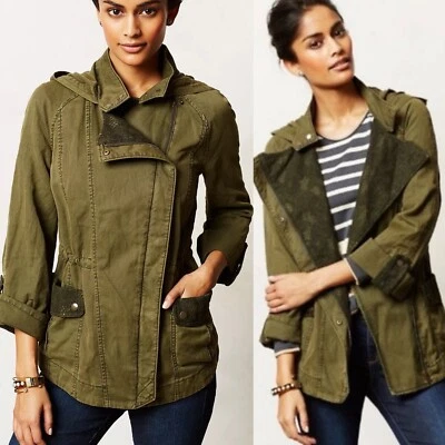 Anthropologie HEI HEI Army Green Camo Lace Anorak Hooded Utility Jacket XS - Image 1 of 4