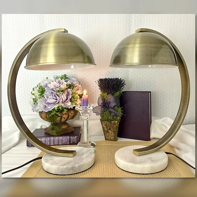 Desk Lamps Antiqued Brass Colored Modern Lamp with White Marble Base - 2 - Image 1 of 4