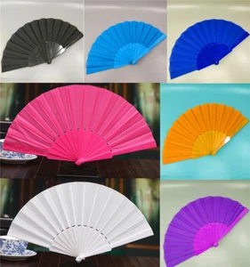1PC Chinese Style Plastic Fabric Fold Hand Held Fan Dance Party Wedding Gifts GC - Picture 1 of 13