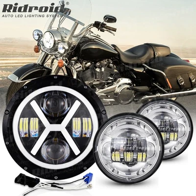 7" LED Headlight+ 4.5 Passing Lights For Harley Davidso Electra Glide Road King - Image 1 of 4