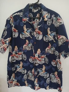 Vintage Made in USA Biker Chicks Motorcycle Cotton Hawaiian Shirt Men’s Xl - Picture 1 of 8