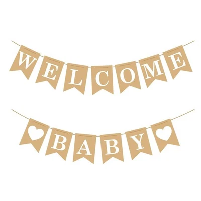 Welcome Baby Banner – Rustic Baby Shower Decorations, Gender Neutral Baby - Image 1 of 4