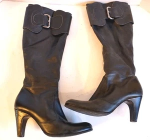 Antonio Melani schwarz Leder kniehoch Absatz Reitstiefel Schnalle Akzent 7,5 M - Bild 1 von 12
