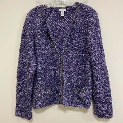 Chico's Size 2 Chunky Cardigan Sweater Purple Pockets Long Sleeve Wool Blend - Image 1 of 4