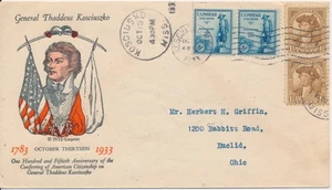 #734 Thaddeus Kosciuszko Linprint cachet First Day cover combo Cin & Nash RPO - Picture 1 of 2