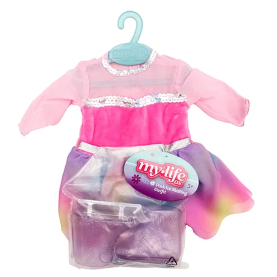 Traje de patinaje sobre hielo rosa para muñeca My Life As de 18 pulgadas con brillo púrpura patines sobre hielo Foto 1 de 4