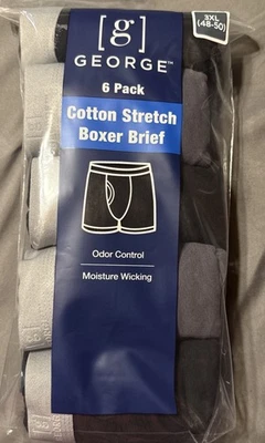 Paquete de 6 calzoncillos boxer George para hombre 3XL de algodón elástico negro/gris control de olores absorbente Foto 1 de 2