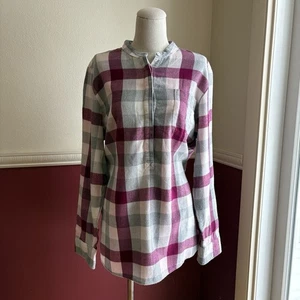Camisa de franela Lands’ End túnica a cuadros popover para mujer’s L 100 % algodón sin cuello - Imagen 1 de 11