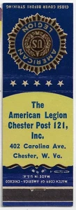 Vintage Matchbook Cover  Vet American Legion Chester Post 121 Inc. Chester W VA. - Picture 1 of 3