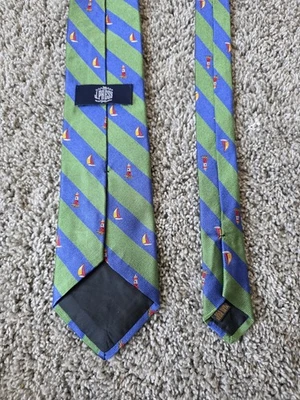 J PRESS Hombres Corbata Cuello SEDA AZUL VERDE REPP Rayas Velero Luz Casa INGLATERRA  Foto 1 de 4