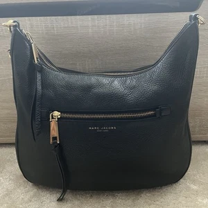 MARC JACOBS Authentic Recruit Hobo Bag Classic Black Pebbled Real Leather - Picture 1 of 19