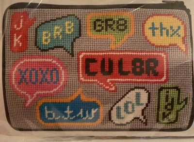 New Needlepoint Stitch & Zip Texting Cosmetic Purse Case Cotton Thread 7x4.75” - Image 1 of 4