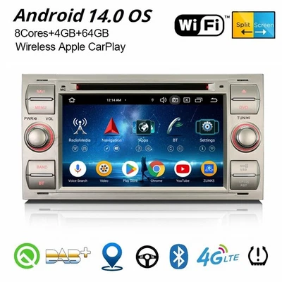 Android 14 Autoradio Ford Focus Transit Connect S/C-Max Kuga Fiesta Navi DAB+ CD - Bild 1 von 4