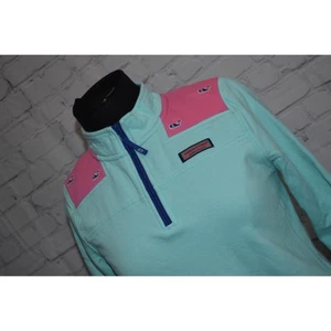Vineyard Vines Pullover Sweater Girls Size Large 16 1/4 Zip Blue Pink Cotton - Picture 1 of 7