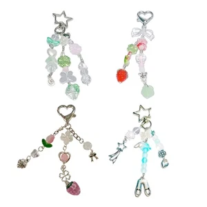 Lovely Heart Keychain with Beaded Strawberry and Star Pendant Perfect Accessory - Picture 1 of 12
