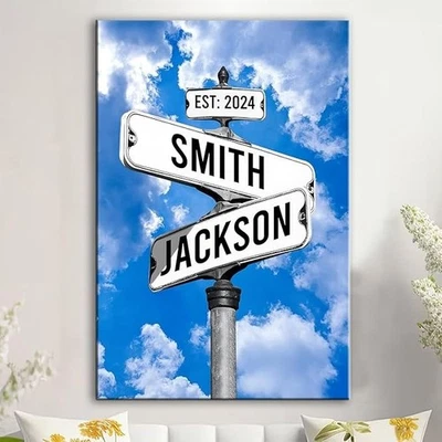 Personalized Canvas Vintage Street Sign for Couples, Crossroads Street Sign Gift - Image 1 of 4