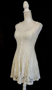 Y2K American Eagle Slip Dress White Stretch Lace Fit & Flare Made in Italy Sz S - Picture 1 of 8