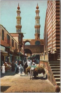 Postal vintage de 1910 de El Cairo, Egipto "cerca de la puerta de la ciudad" escena callejera / SIN USAR - Imagen 1 de 2