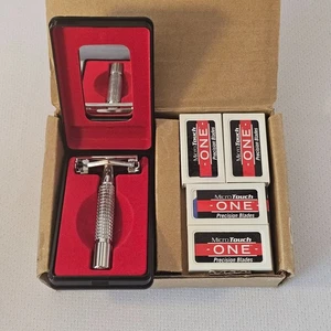 MicroTouch One Chrome Plated Safety Razor With Carrying Case &4 Packs Blades NOS - Picture 1 of 6