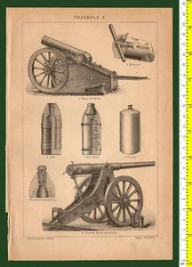 #46436 Grecia años 1890. Cañones I. Imagen tipo grabado, de un libro dañado - Imagen 1 de 1