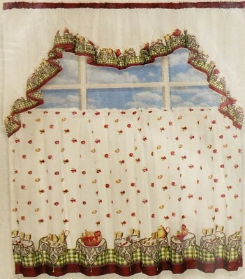 Juego de cortinas de cocina impresas: 2 niveles (60"x36") y festón (60"x28") HORA DE FIESTA, RBI Foto 1 de 4