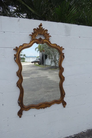 French Carved Distressed Gold Finish Wall Bathroom Vanity Mirror Italy 4861 Cover