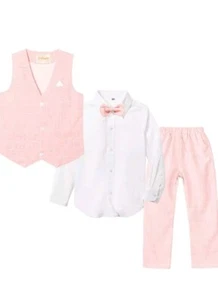 Boys Vest Suits 4PC Wedding Ring Bearer Outfit Wasitcoat Shirt Pants Bow Tie 11 - Picture 1 of 6