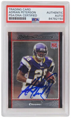 Tarjeta de novato firmada por Adrian Peterson Vikings 2007 Bowman cromada #BC65 -PSA losa Foto 1 de 2