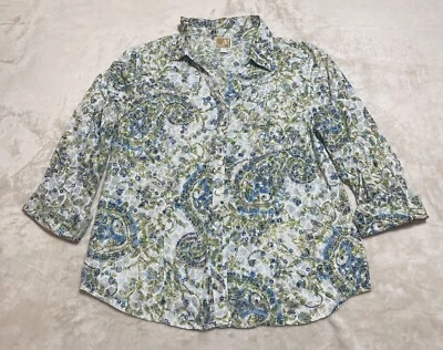 JM Collection Top Womens Size 14 Blue Green Paisley Floral 3/4 Sleeve Blouse - Image 1 of 4