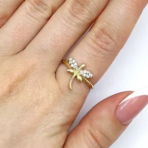 Anillo de cóctel libélula circonita amarilla oro 14K - Imagen 1 de 5