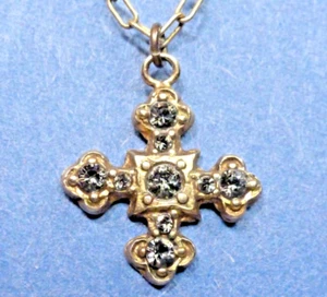 (B4) Catherine Popesco Gold-tone & Blue Crystal Cross Necklace - Picture 1 of 7