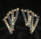 Vintage Hobe AB And Blue Rhinestone Clip Earrings 