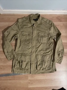 Chaqueta J Peterman Para Hombres L Caqui Tostado Safari Campo Cremallera Completa Edredón Utilidad Militar - Imagen 1 de 11