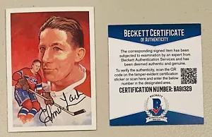 Elmer Lach signed handsigniert 1987 Cartophilium Hockey HOF Karte #129 Beckett BAS - Bild 1 von 1