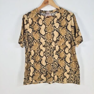 H&M womens t shirt size XL brown snakeskin print short sleeve cotton 057544 - Picture 1 of 8