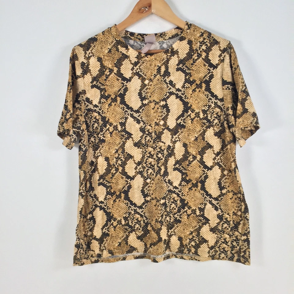 H&M Mujer Camiseta Talla XL Marrón Piel Serpiente Estampado Manga Corta Algodón 057544 Foto 1 de 4