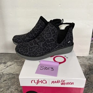 Ryka Water Repellent Wedge Ankle Boots Niah Animal Black Grey Leopard US 8.5m - Picture 1 of 13