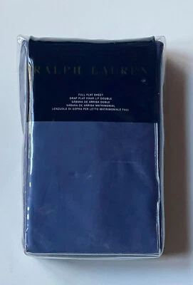 *NEW RALPH LAUREN FULL Flat Sheet Royal Peacock SATEEN Solid NAVY Blue COTTON - Image 1 of 4