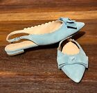 Essex Lane Taliah Turquoise Blue Micro Suede Sling Back Pointed Toe Flats 10M