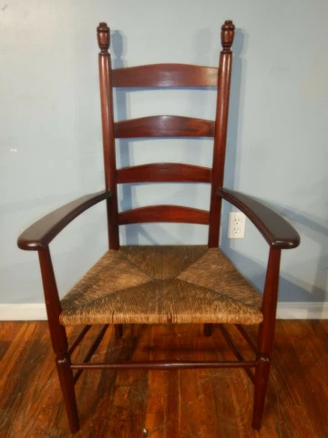 Antique Mahogany Ladderback Rush Seat Arm Dining Chair Cover
