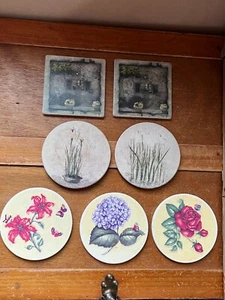 Lot of Green & Cream Floral Round & Square Floral Thirsty Stones Drink Coasters - Picture 1 of 10